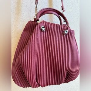 NWOT Burgundy Pleated Convertible Handbag